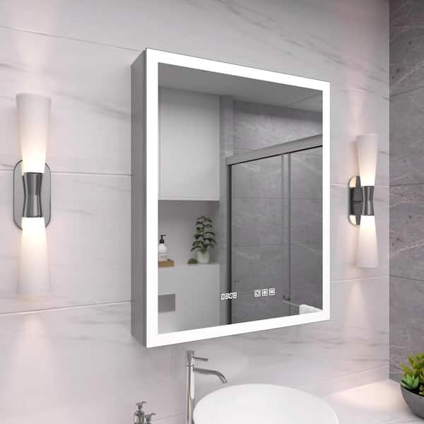 24 in. W x 30 in. H Rectangular Medicine Cabinet with Mirror and Lights Led, Recessed/Wall Mount for Bathroom Right Open