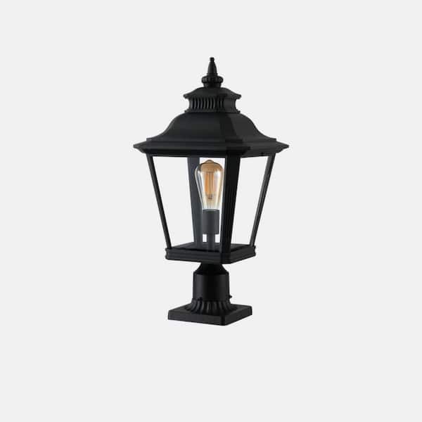 Tidoin 1-Light Black Aluminum Hardwired Outdoor Waterproof Post Light Set with Glass and No Bulbs Included