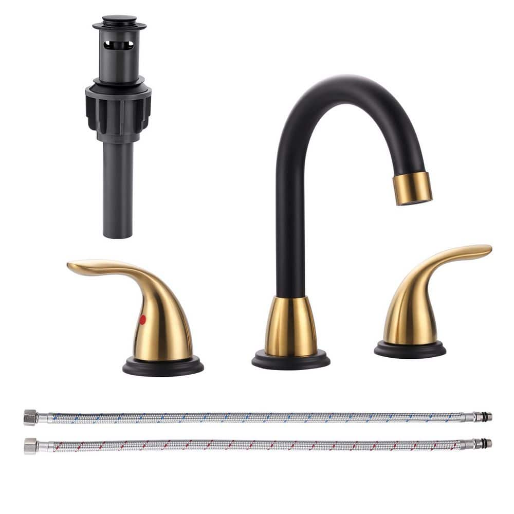 8 in. Widespread Double Handle Bathroom sink Faucet with 360 Swivel Spout and Pop Up Drain in Black and Gold price history on PriceWatchPro