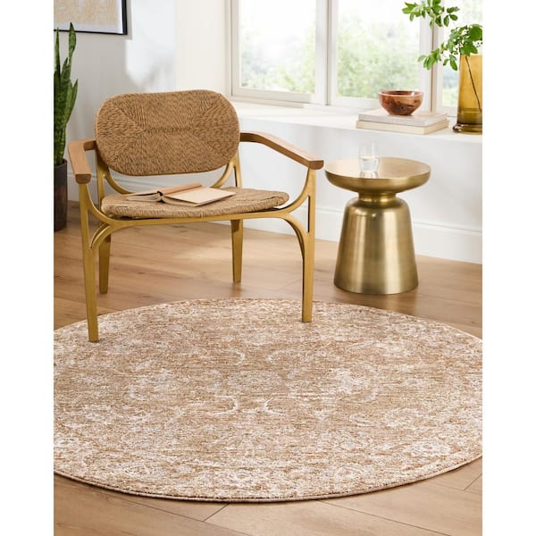Da Vinci Light Brown Traditional Border  7 ft. x 7 ft. Area Rug