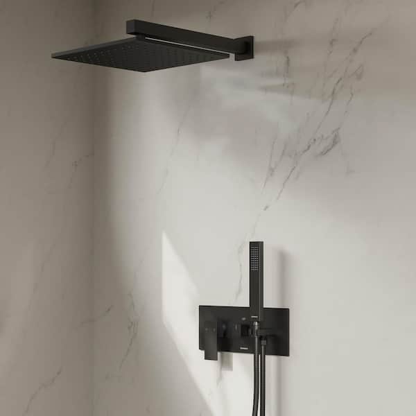 Crozet 2-Spray 10 in. Wall Mount Dual Fixed and Handheld Shower Head 2.5 GPM in Matte Black(Valve Included)