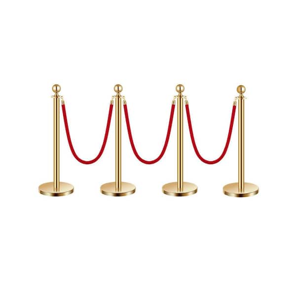 VEVOR Stanchions and Velvet Ropes 4 Pcs, Hollow Base with Stainless Steel Post, 3 Red Velvet Ropes and Posts