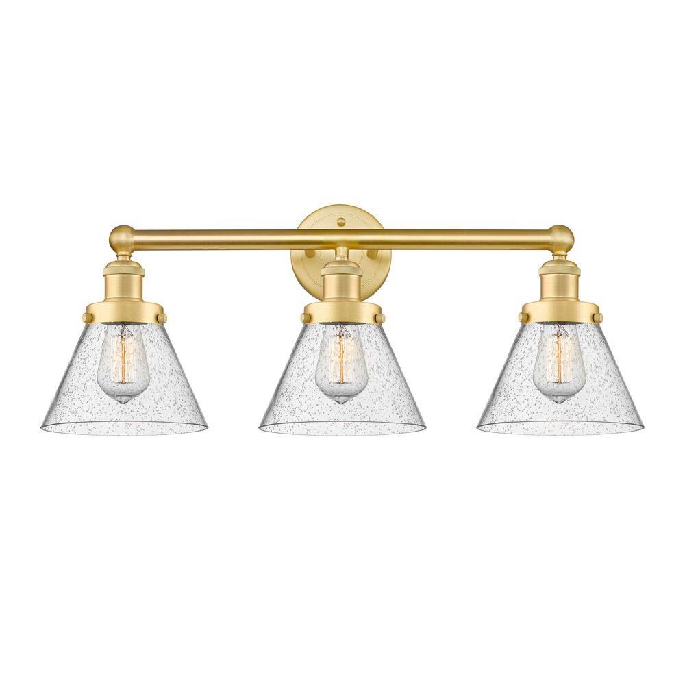 Cone 24.5 in. 3-Light Satin Gold Vanity Light with Glass Shade price history on PriceWatchPro