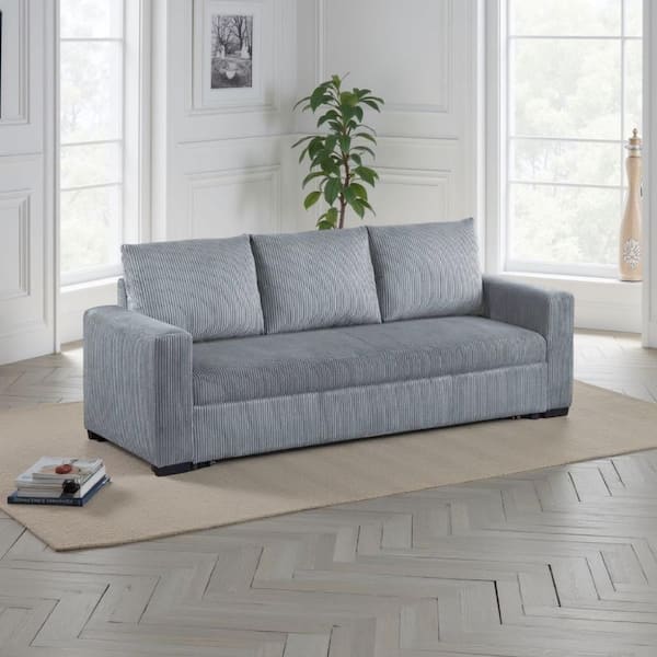 Billy 85 in. Gray Solid Corduroy Fabric Twin Size Convertible Pull Out Sofa Bed