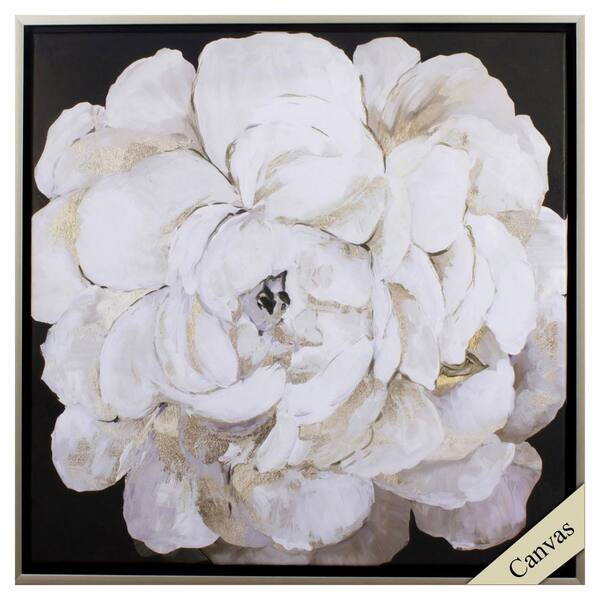 HomeRoots Victoria Gold and White Peony Canvas by Unknown Wooden Wall Art