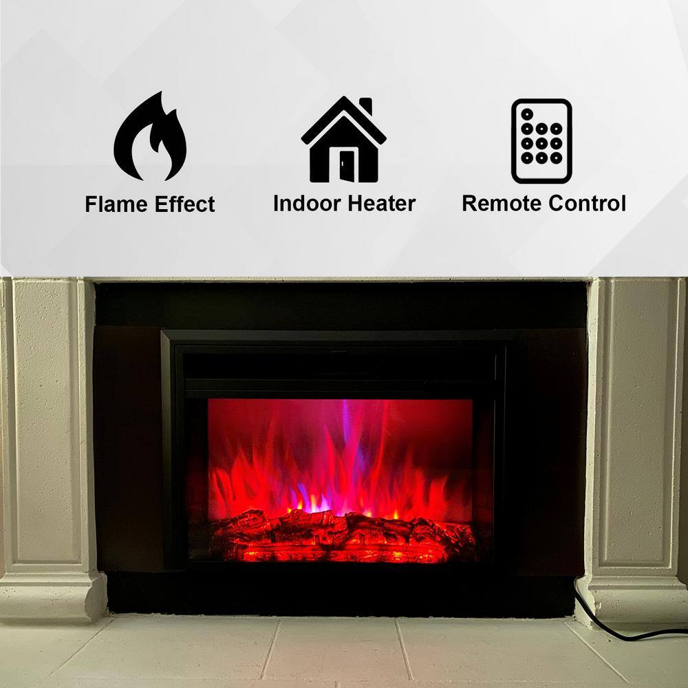 Black Electric Fireplace Insert with Remote Control and LED Flame Effect, 28 Inch