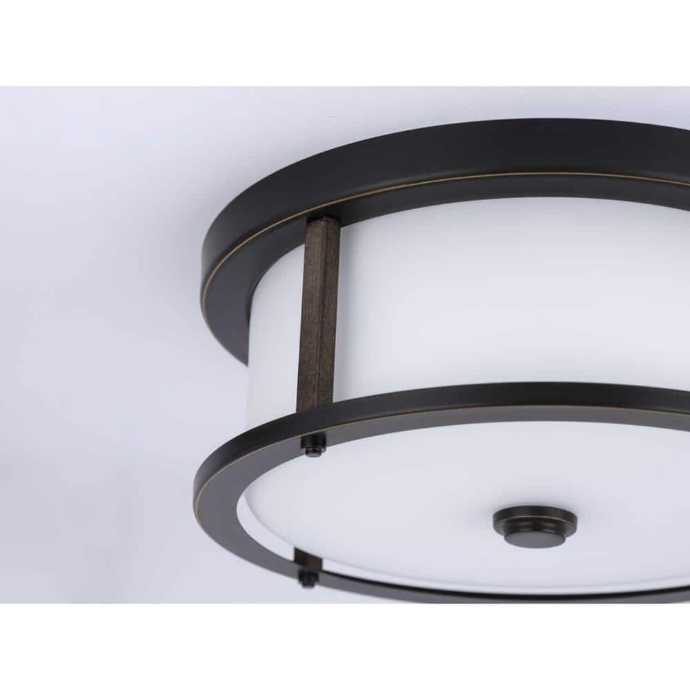 Antique Bronze 13" Flush Mount with Etched Glass Shade