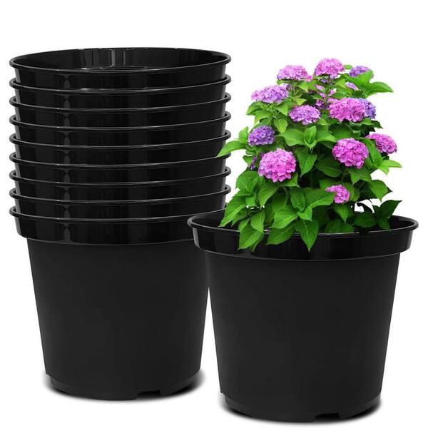 鉢・プランター SRL . DEN-3M / CE-PLANT POT BLACK 12 qt. Black Plastic Indoor/Outdoor Planter (9.84 in. W x 7.87 in