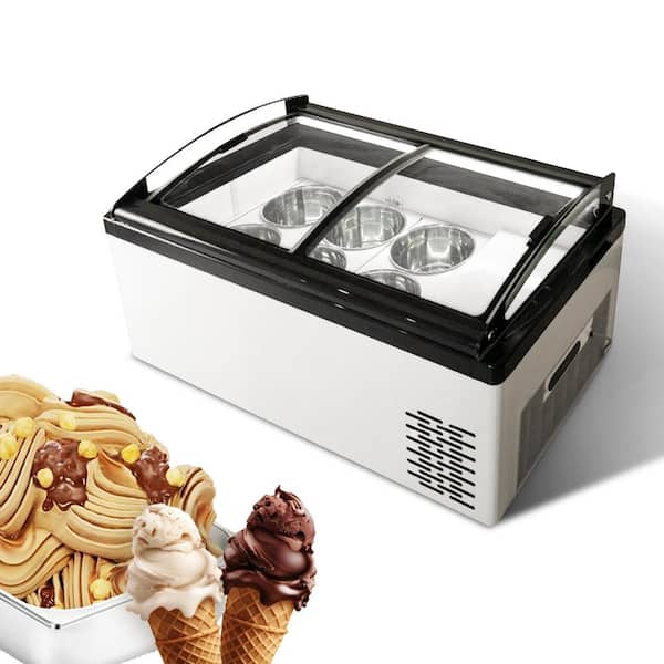 Unbranded Hard Ice Cream Showcase 43 in. 6.36 cu.ft. Auto / Cycle Defrost Chest Freezer in White with 6-Round Pans, LED Light