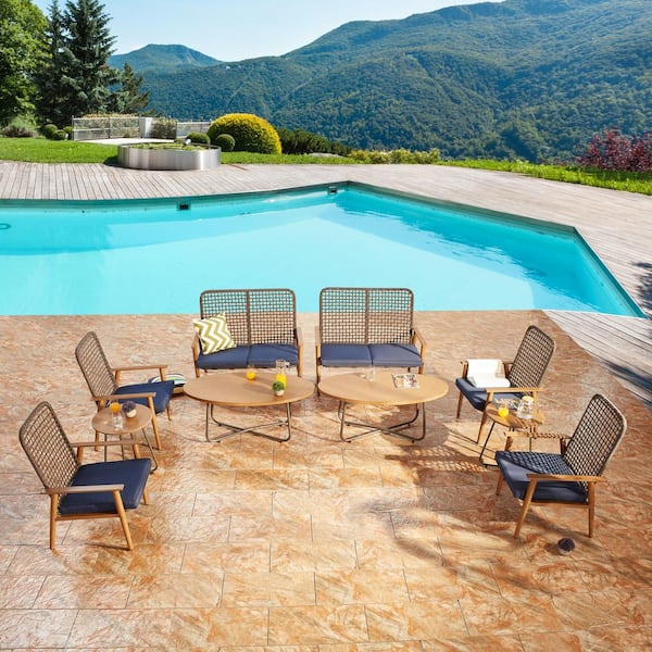 Patio Festival 10-Piece Metal Patio Conversation Set with Blue Cushions