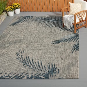 Camila Tropical Gray/Blue 7 ft. 9 in. x 9 ft. 5 in. Palm Polypropylene Indoor/Outdoor Area Rug