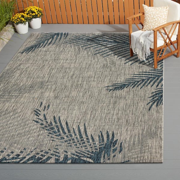 Camila Tropical Gray/Blue 5 ft. x 7 ft. Palm Polypropylene Indoor/Outdoor Area Rug
