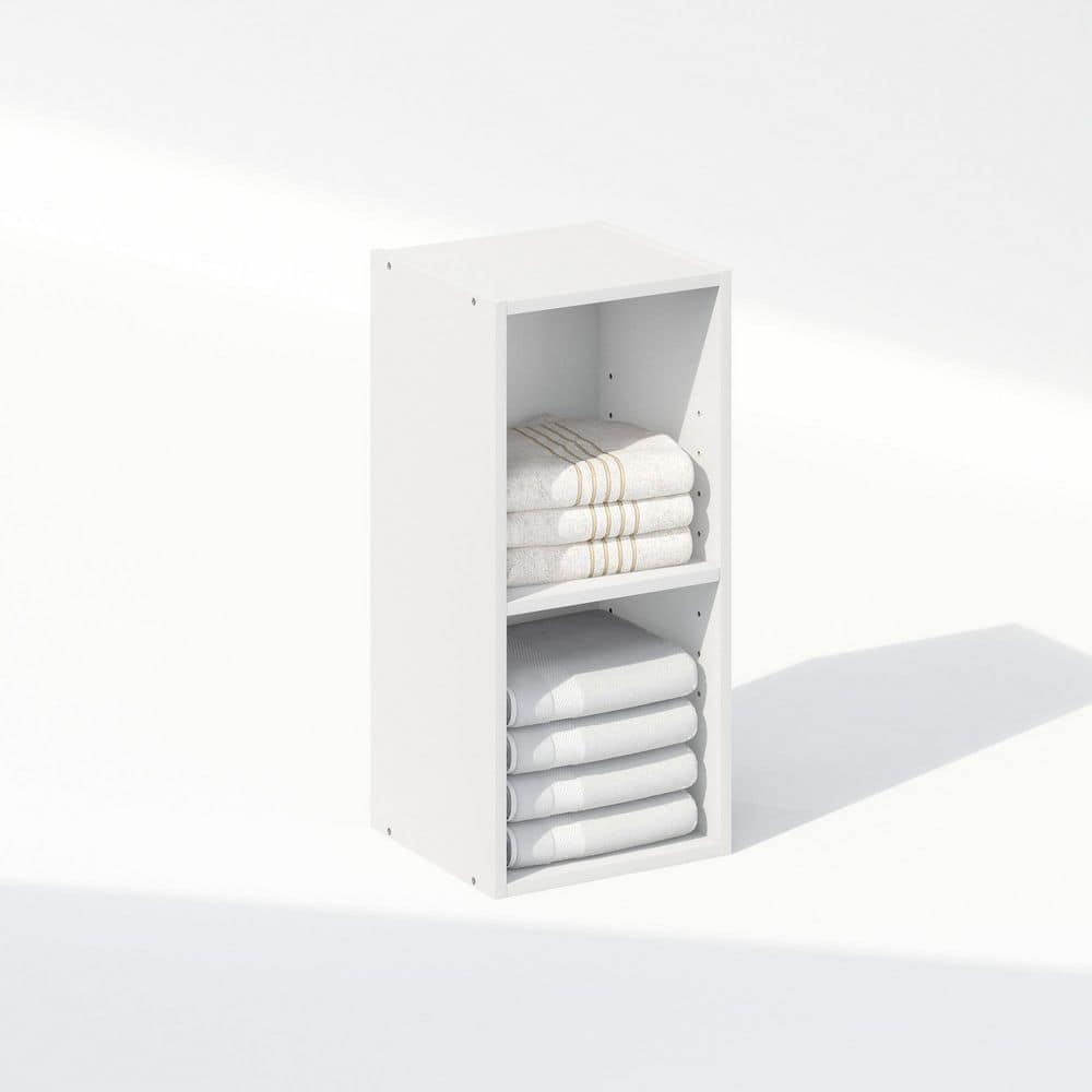 White Laminated 2-Tier Freestanding Wood Storage Shelf