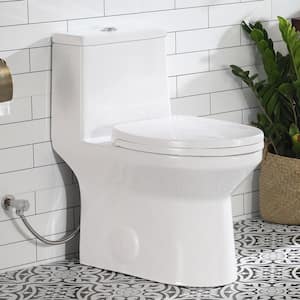 1-piece 0.8 GPF/1.28 GPF High Efficiency Dual Flush Elongated Toilet in. White Soft-Close Seat Included ADA Height