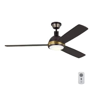 Hicks 60 in. Integrated LED Indoor Deep Bronze/Antique Brass Ceiling Fan with Bronze Blades, Light and Remote Control