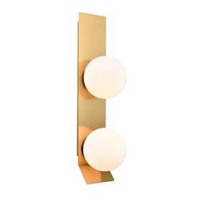 6.69 in. 2-Light Antique Brass Modern Wall Sconce with Standard Shade