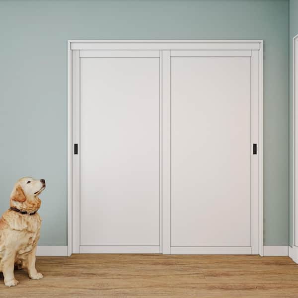 72 in. x 80 in. Paneled 1-Lite White Finished MDF Muti-Design Sliding Door with Hardware