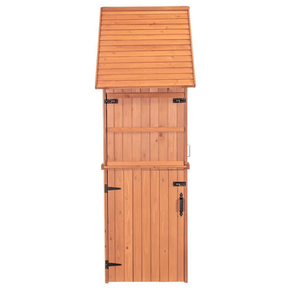 Medium Brown Cypress Wood Multi-Compartment Storage Shed with Drop Table