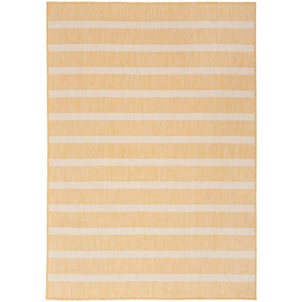 Nourison Positano Yellow Ivory 5 ft. x 7 ft. Stripes Contemporary Area Rug