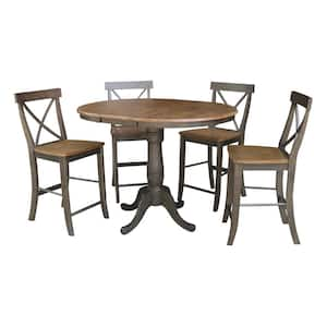 Laurel 5-Piece 36 in. Hickory/Coal Extendable Solid Wood Counter Height Dining Set with Alexa Stools