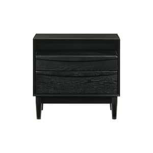 23 in. Black 2-Drawer Wooden Nightstand