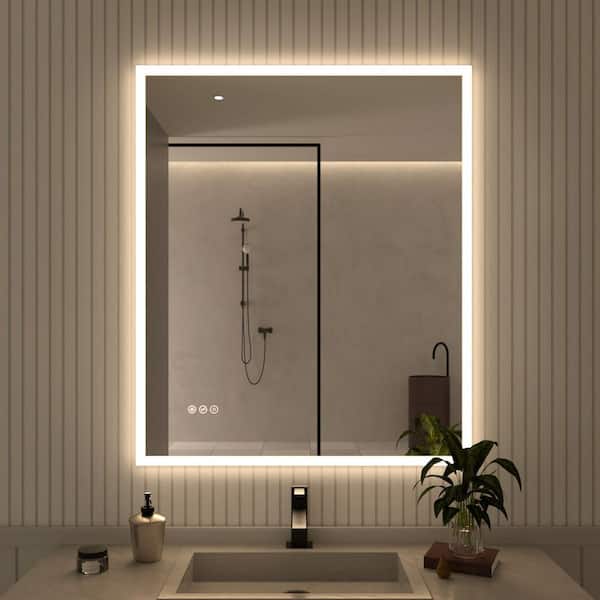 Hermitage Bath Musci 30 in. W x 36 in. H Rectangular Frameless LED Wall Bathroom Vanity Mirror