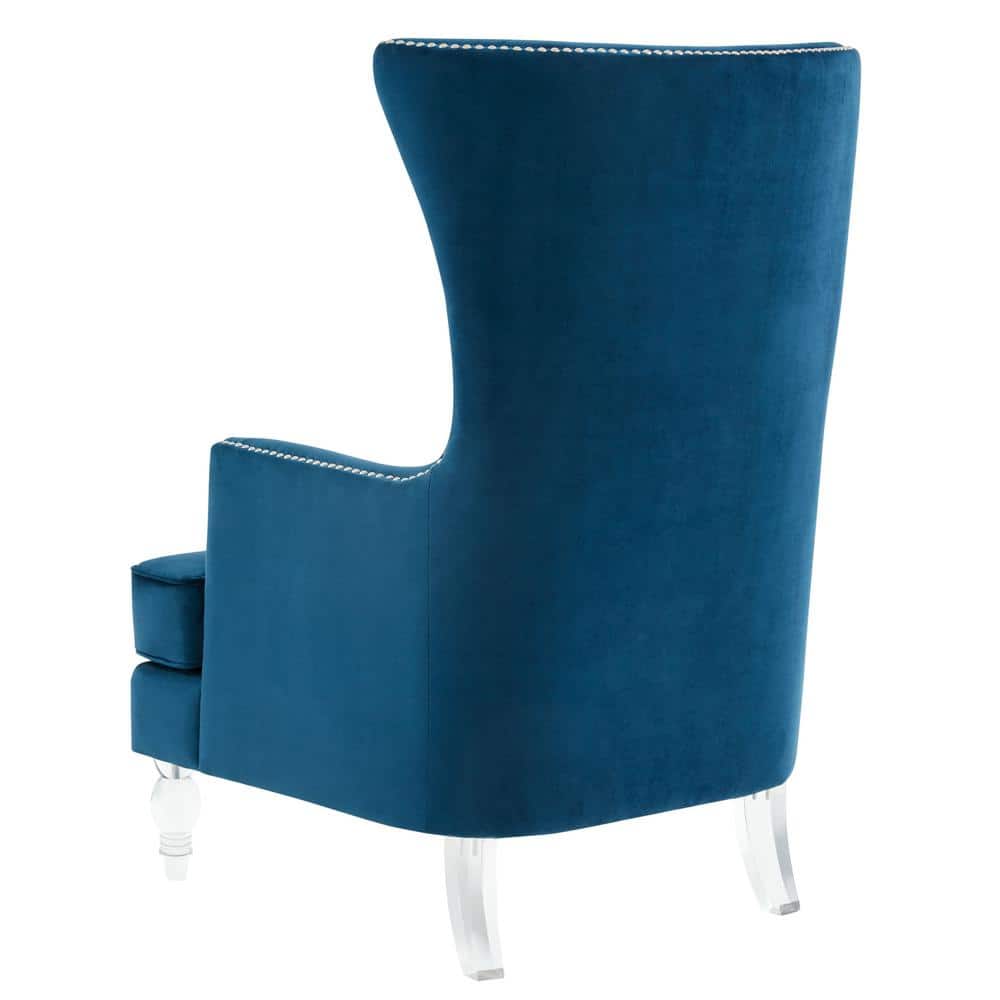 Regal Navy Velvet Wingback Accent Chair with Wooden Legs
