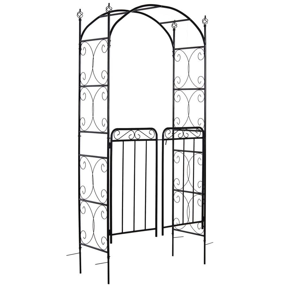 84 in. Black Metal Garden Arch Arbor with Gate for Climbing Vines Wedding Ceremony Decoration, Flourishes and Arrow Tips price history on PriceWatchPro