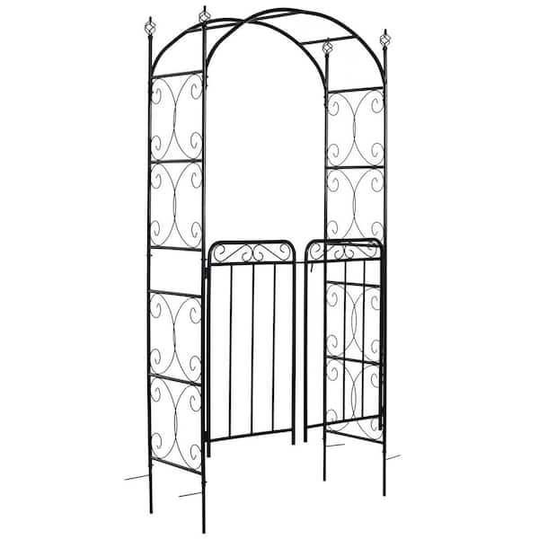 ITOPFOX 84 in. Black Metal Garden Arch Arbor with Gate for Climbing ...