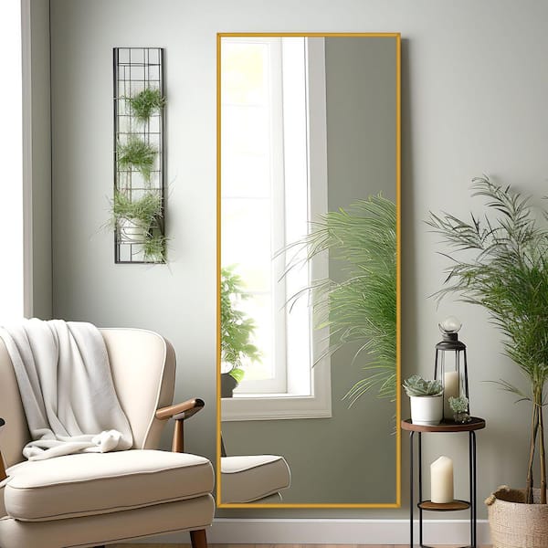 Lirago 64 in. x 21 in. Gold Modern Metal Slim Frame Full Length Floor Mirror Standing Leaning Hanging Bedroom Living Room
