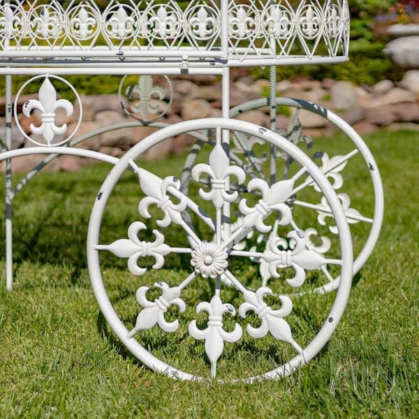 Zaer Ltd. 57.48 in. L Antique White Iron Flower Cart ZR200424-AW