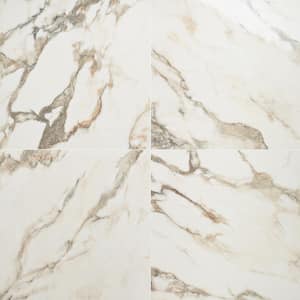 Saroshi Calacatta Rustico 23.62 in. x 23.62 in. Polished Marble Look Porcelain Floor and Wall Tile (15.5 sq. ft./Case)