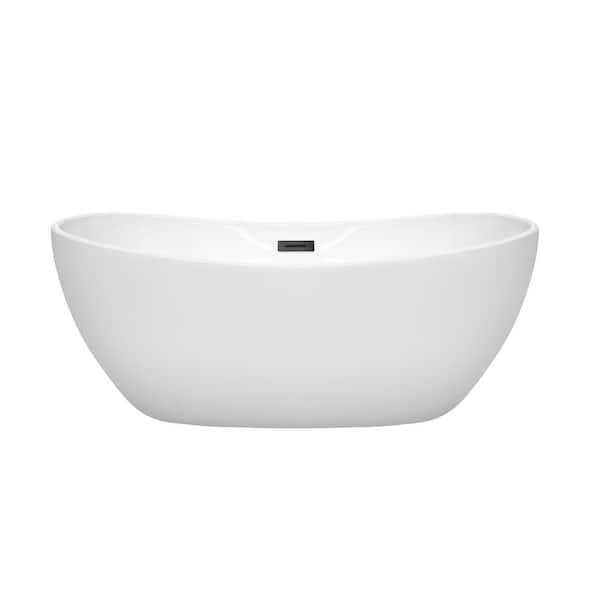 Rebecca 70 in. Acrylic Flatbottom Bathtub in White with Matte Black Trim