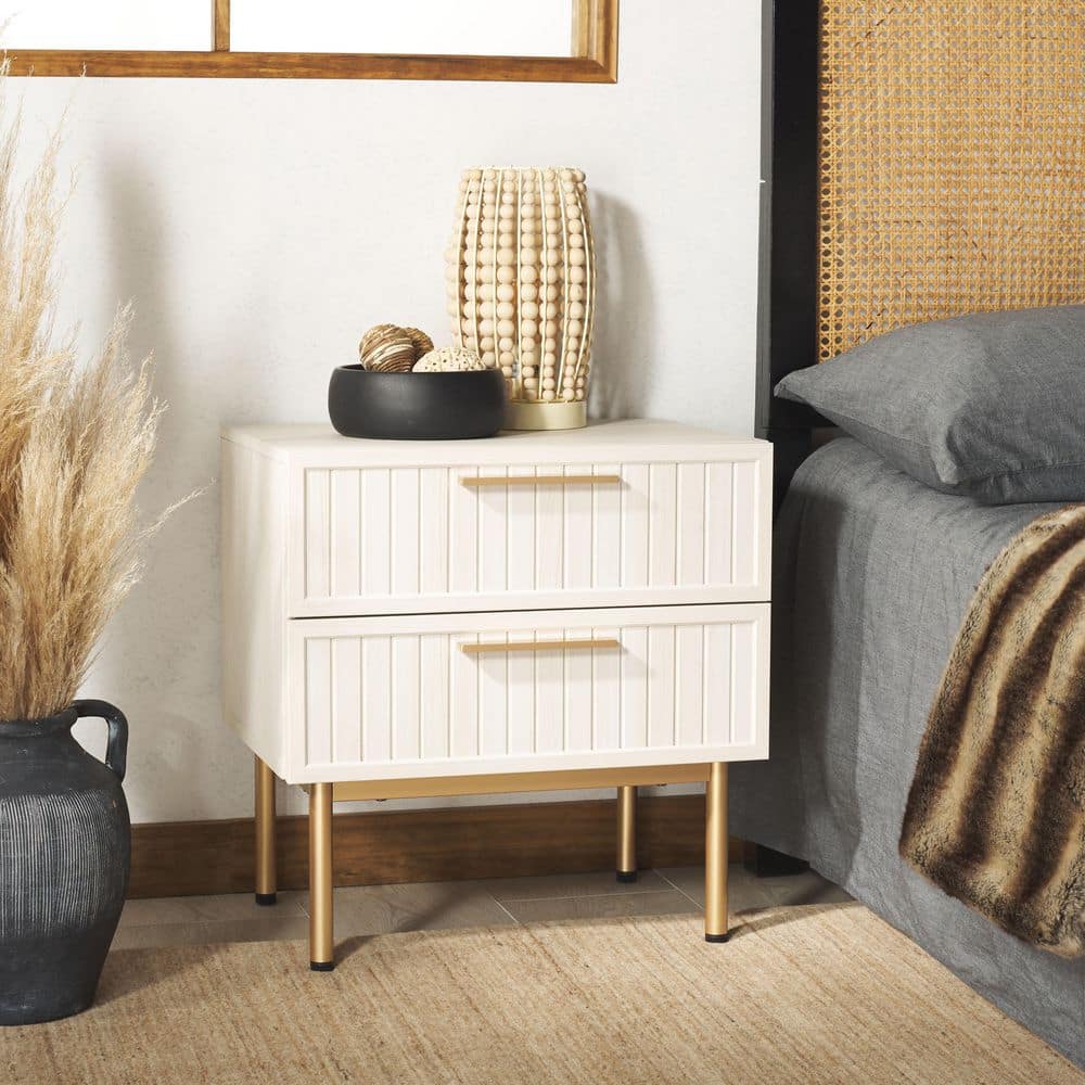Axelle Bleached White/Gold 2 Drawer Nightstand price history on PriceWatchPro