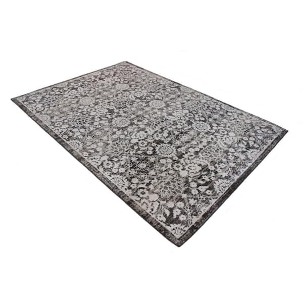 Ashland Charcoal 5 ft. x 8 ft. (5 ft. x 7 ft. 6 in.) Floral Transitional Area Rug