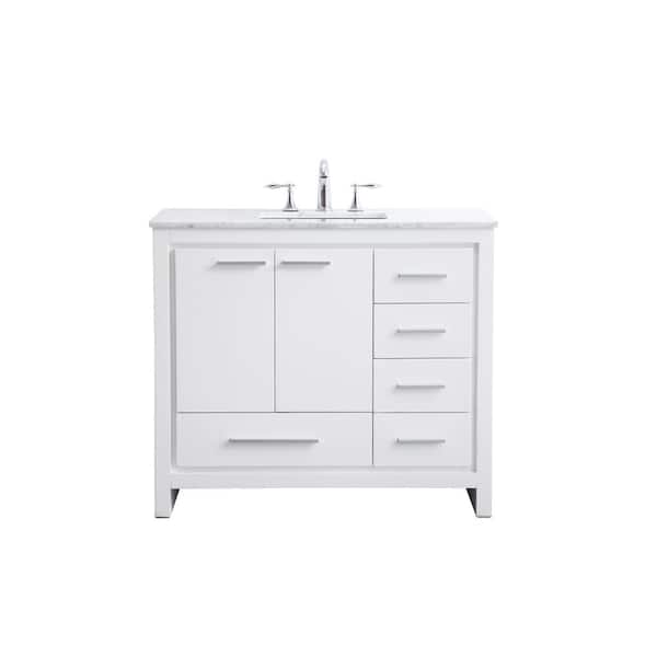 Unbranded Timeless Home 40 in. W x 21 in. D x 35 in. H Single Bathroom Vanity in White with White Marble Top and White Basin