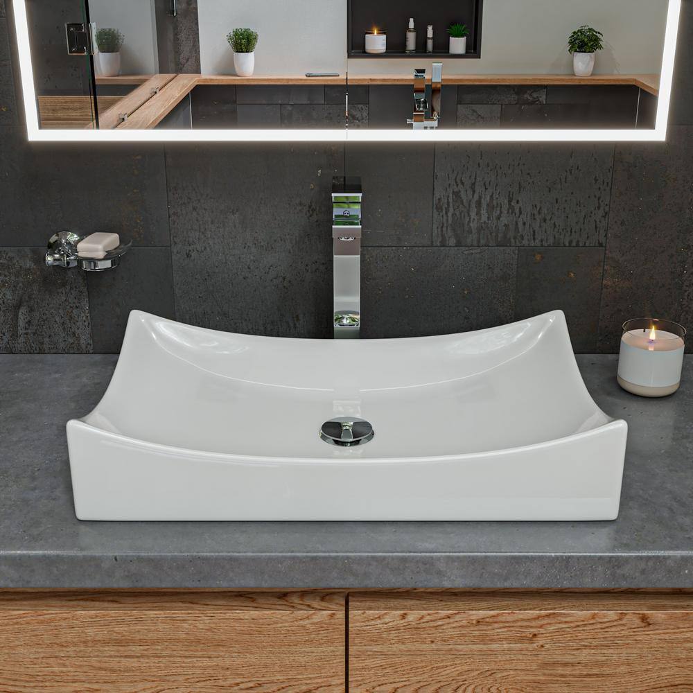 White Ceramic Rectangular Vessel Bathroom Sink