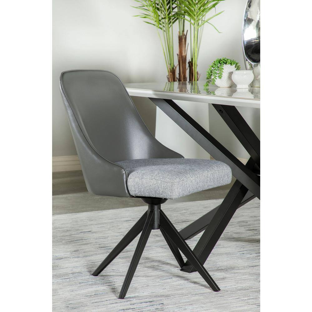 Gray Faux Leather and Fabric Swivel Side Chair with Metal Legs