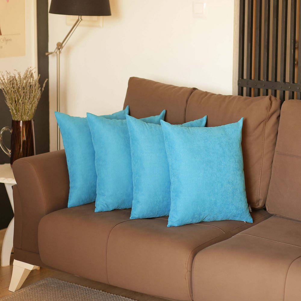 Sky Blue Polyester Euro Square Pillow Covers Set of 4