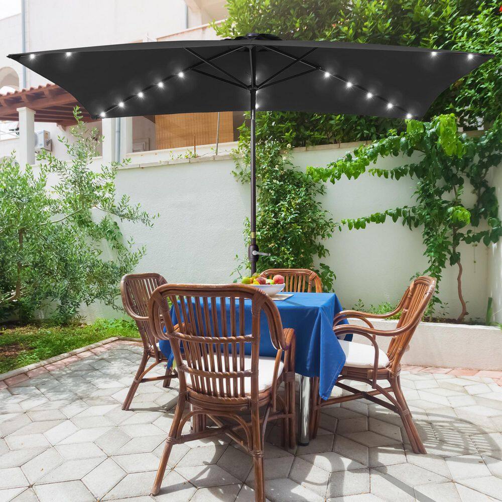 10 ft. x 6.5 ft. Rectangle Solar LED Outdoor Patio Market Table Umbrella with Push Button Tilt and Crank in Black price history on PriceWatchPro