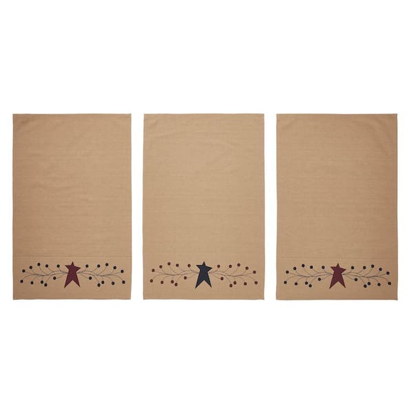Pip Vinestar Tan Primitive Floral Cotton Kitchen Tea Towel Set (Set of 3)