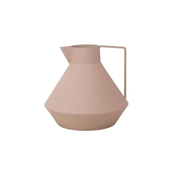 Storied Home Decorative Textured Metal Pitcher with Handle, Matte Beige