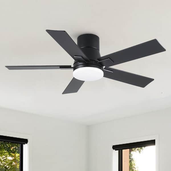 Amice 42 in. Indoor Matte Black Standard Flush Mount Ceiling Fan with Integrated LED, Quite Motor and Remote Control