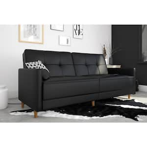 Kory Black Faux Leather Upholstered Coil Futon