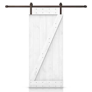 Distressed Z Series 20 in. x 84 in. Light Cream Stained DIY Wood Interior Sliding Barn Door with Hardware Kit