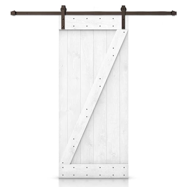 CALHOME Distressed Z Series 28 in. x 84 in. Light Cream Stained DIY Wood Interior Sliding Barn Door with Hardware Kit