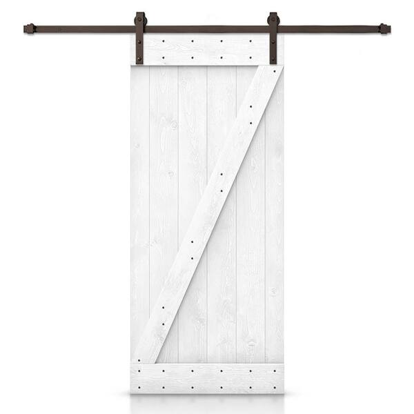 CALHOME Distressed Z Series 46 in. x 84 in. Light Cream Stained DIY Wood Interior Sliding Barn Door with Hardware Kit