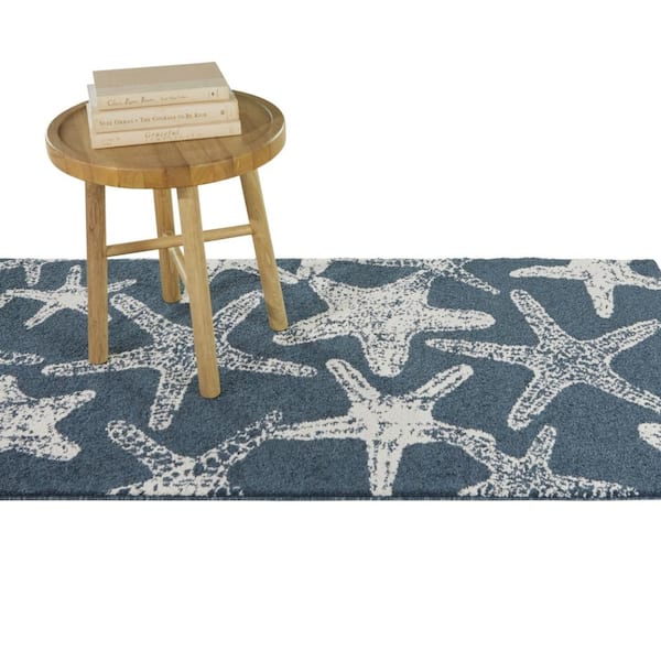 Leyton Blue/White 3 ft. x 7 ft. Starfish Runner Rug