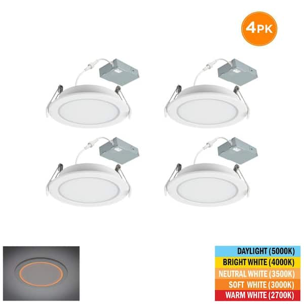 Commercial Electric 4 in. Canless Downlight Integrated LED Recessed Light Trim Inner Ring Facing Night Light Feature Adjustable CCT (4-Pack)