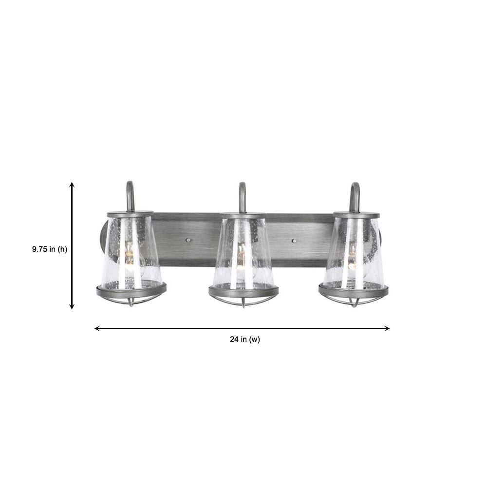 Weathered Iron 24" Bath Bar with Clear Seedy Glass Shades